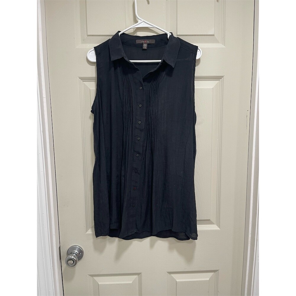 Fever Shirt Womens Size L Black Sleeveless Button Front Tunic sku609